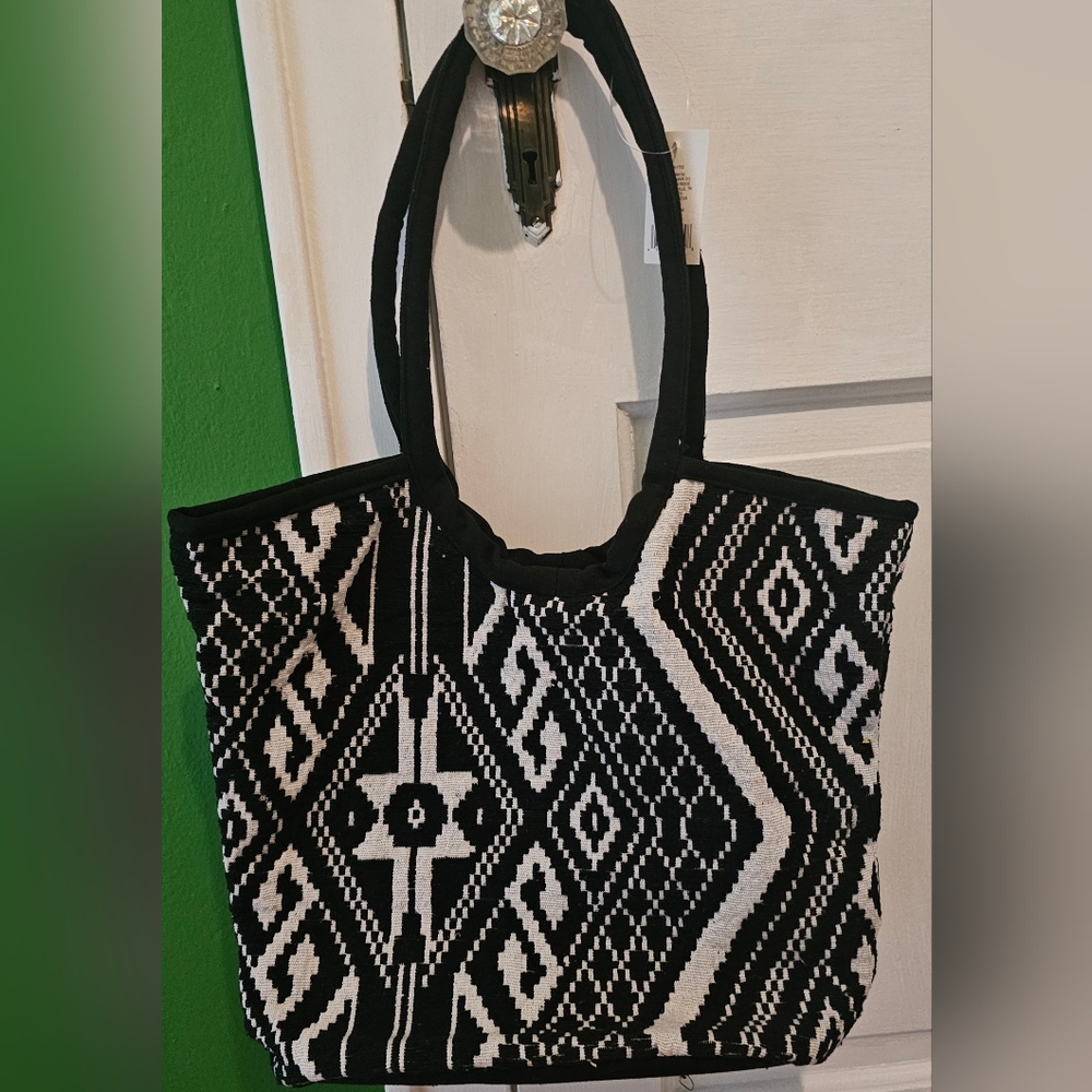 Woven Geometric Tote Bag
